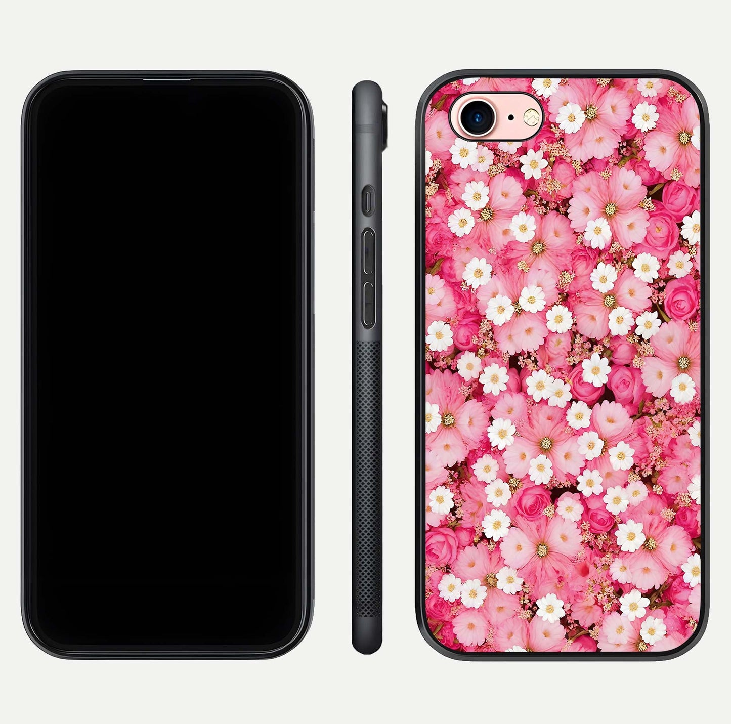 Pink Daisy Bliss Glass Case for iPhone 6 Plus front & back layout showing HD floral tones and edge finish