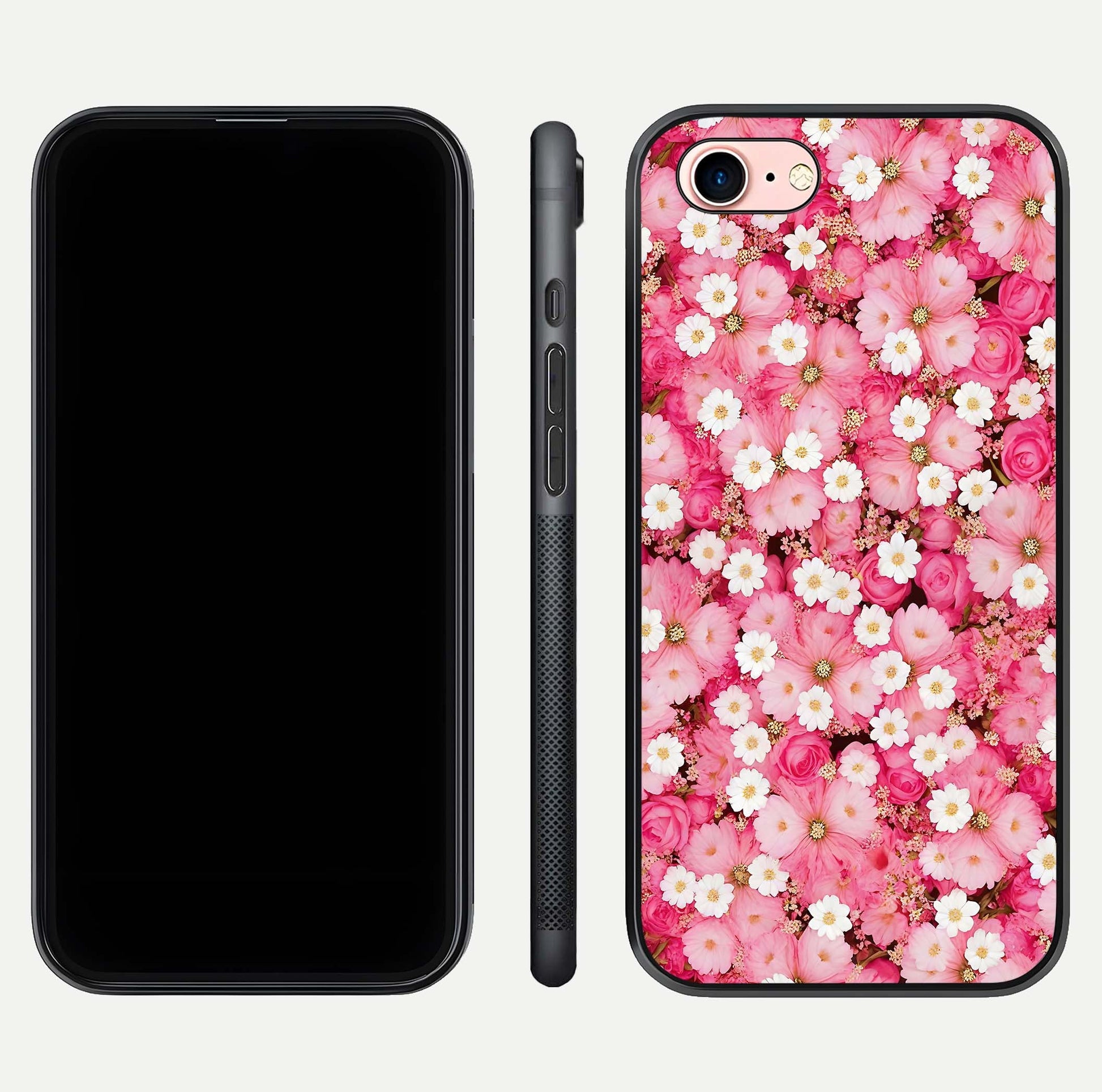 Pink Daisy Bliss Glass Case for iPhone 6 Plus front & back layout showing HD floral tones and edge finish
