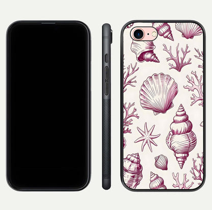 Pink Shells Outline Glass Case for iPhone 6 Plus front & back layout showing soft pastel tones and edge design