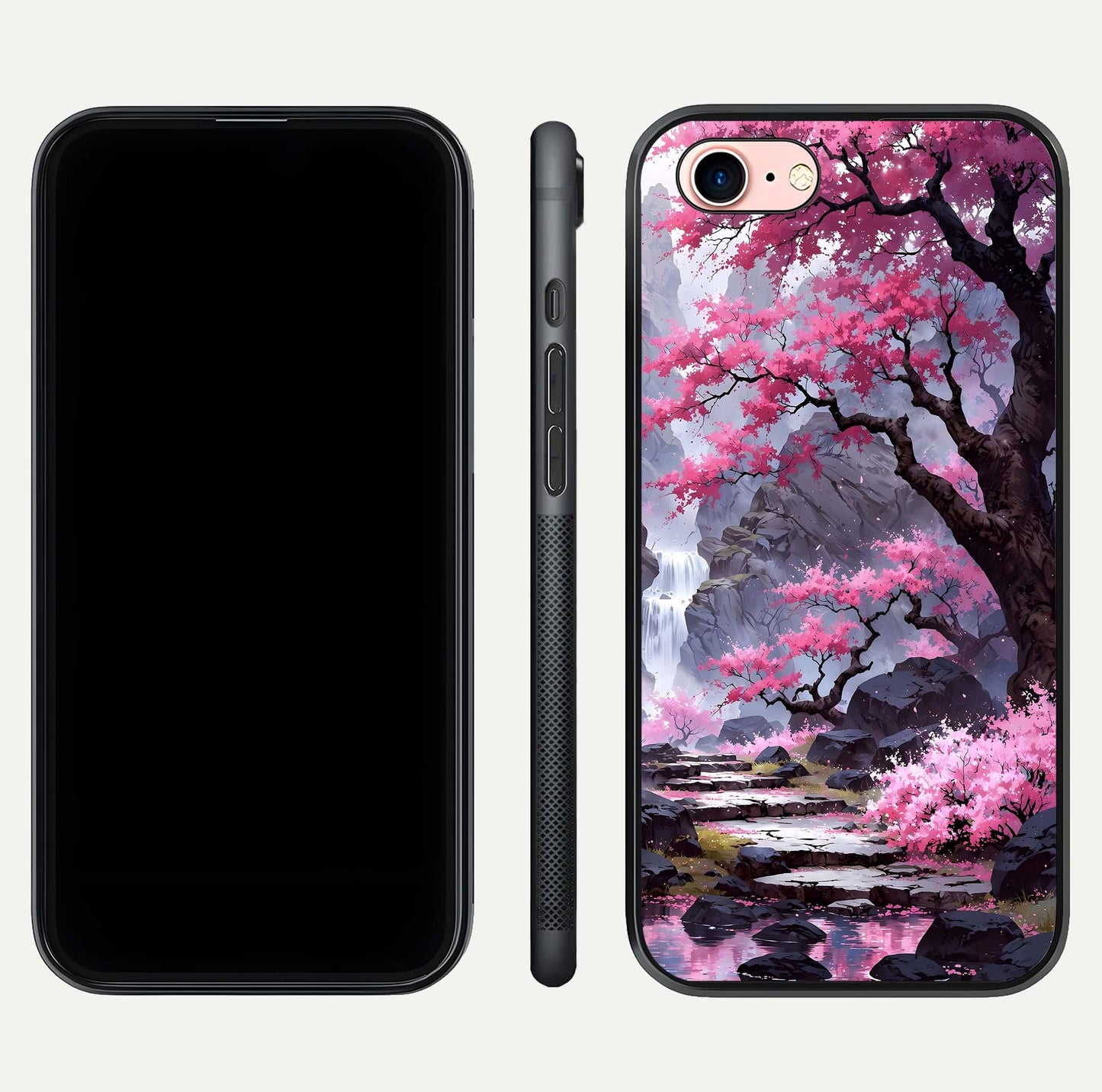 Pinkish Scenery Glass Case for iPhone 6 Plus front & back layout showing landscape art and curved edge finish