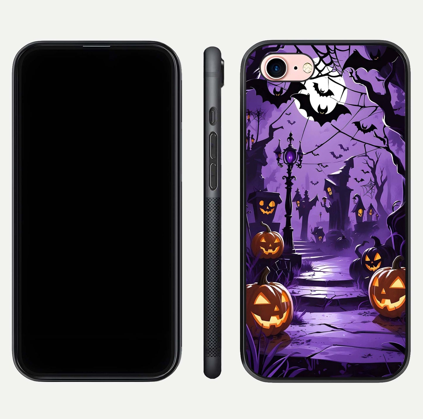 Pumpkin Patch Halloween Glass Case for iPhone 6 Plus front & back layout showing festive Halloween print