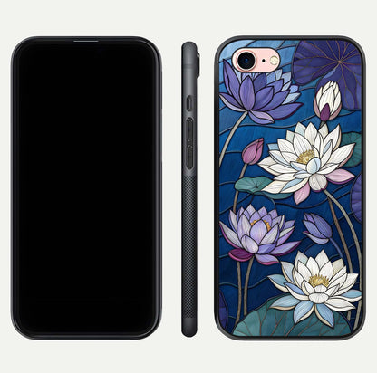 Purple Lotus Stained Glass Case for iPhone 6 Plus front & back layout showing bright tones and smooth edge finish