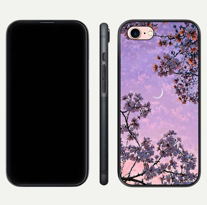 Purple Serenity Moon Glass Case for iPhone 6 Plus front & back layout highlighting celestial tones and curves