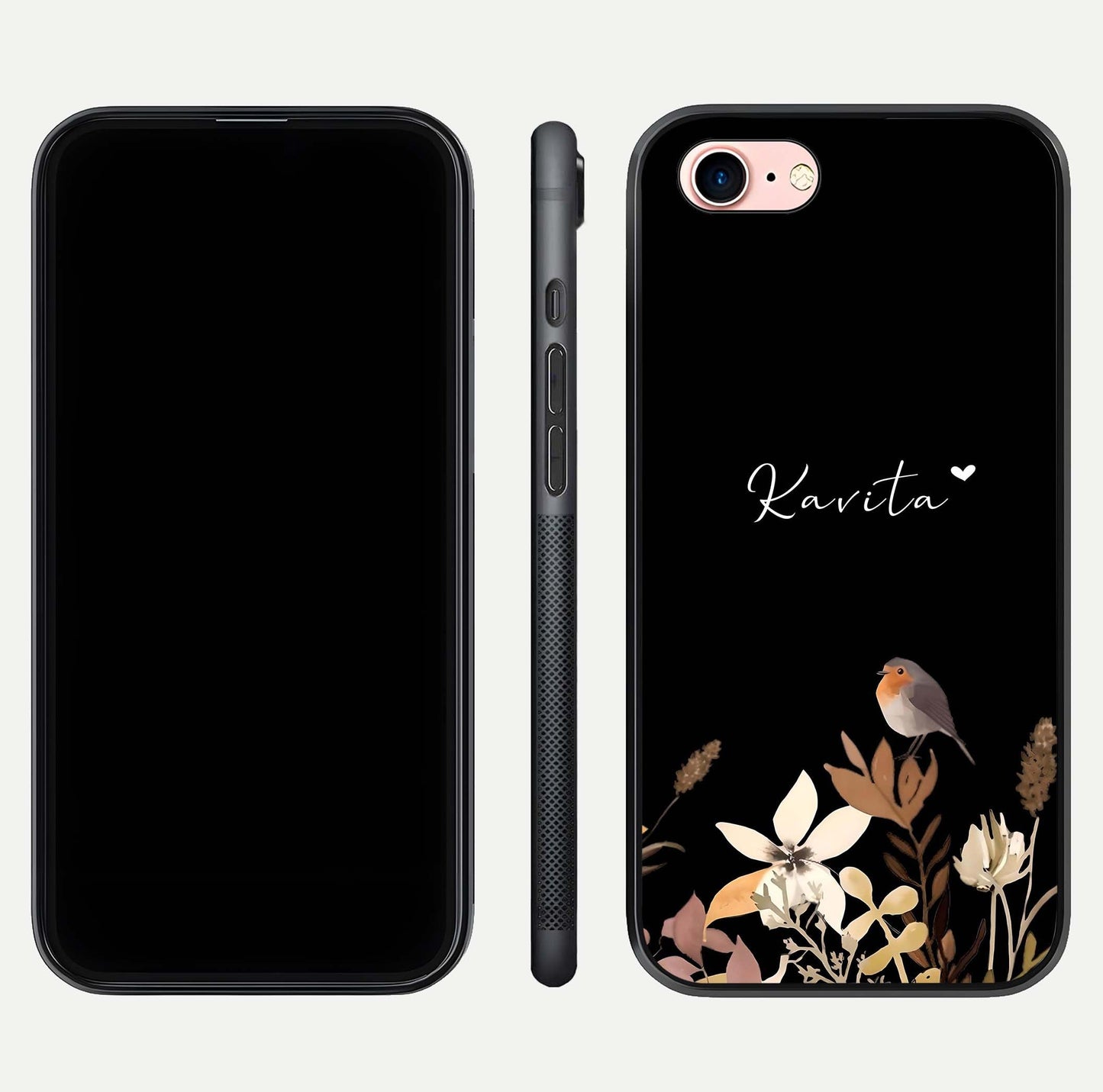 Quiet Garden Tune Custom Name Glass Case for iPhone 6 Plus front & back layout highlighting name area and edges