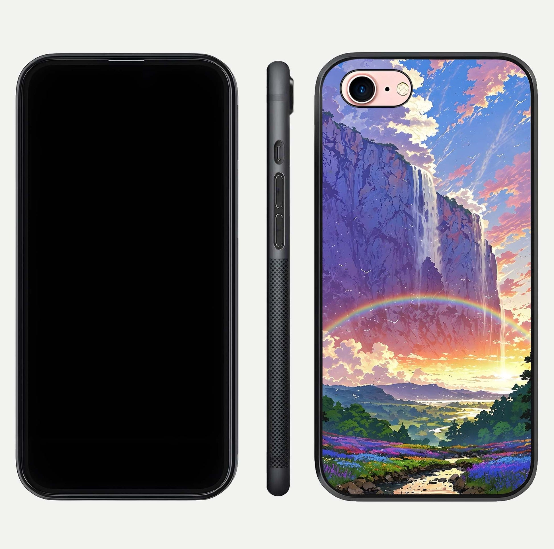 Rainbow Valley Dream Glass Case for iPhone 6 Plus front & back layout showing smooth color blend and curved edge