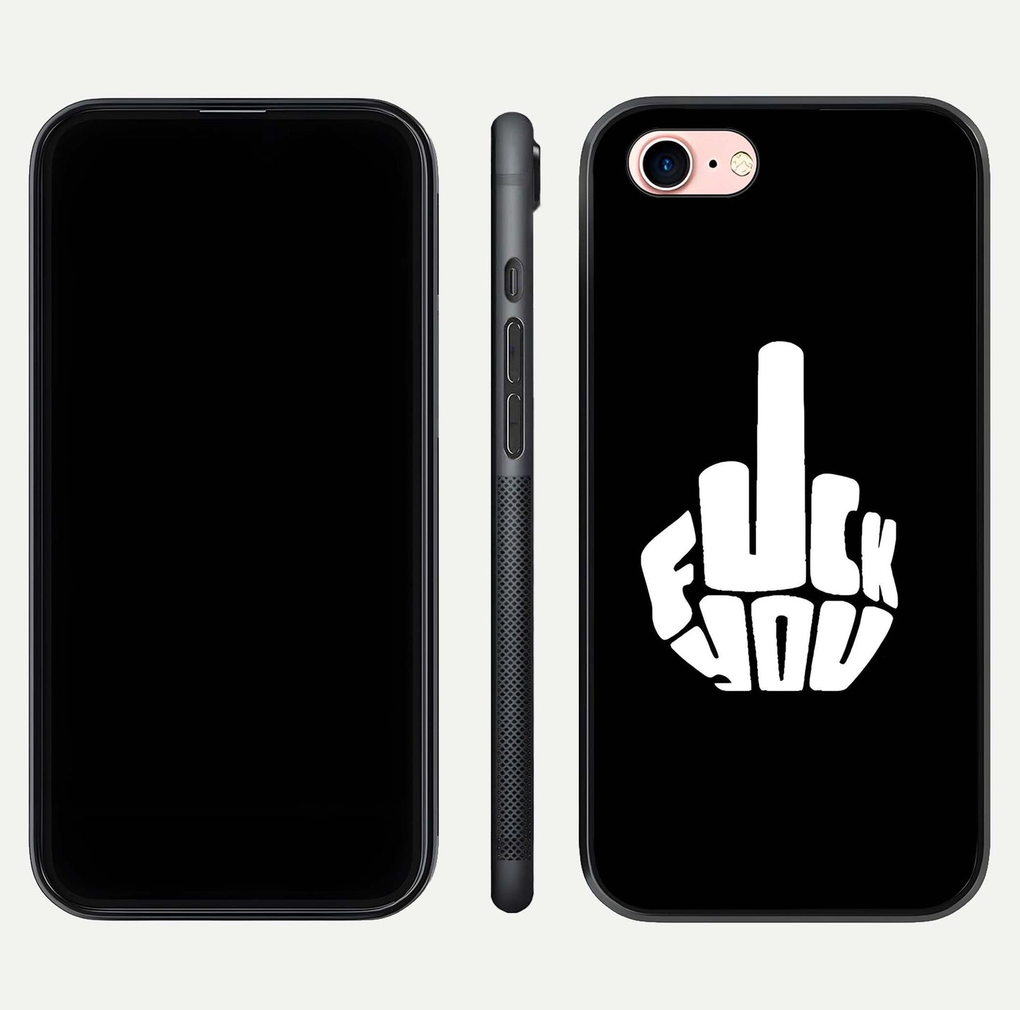Rebel Mode On Glass Case for iPhone 6 Plus front & back layout showing minimal tone and clean edge fit