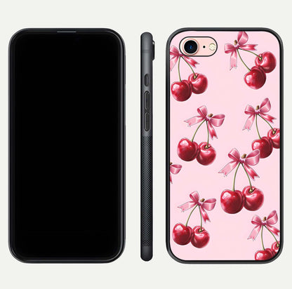 Red Cherries Pattern Glass Case for iPhone 6 Plus front & back layout highlighting vibrant fruit print and edges