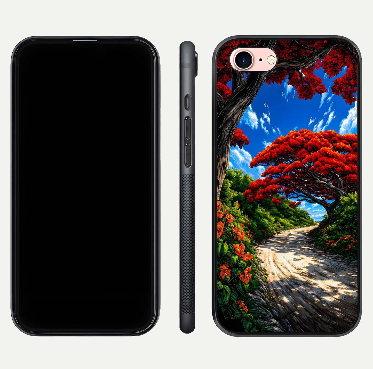 Red Trees Pathway Glass Case for iPhone 6 Plus front & back layout showing scenic tone blend and edges