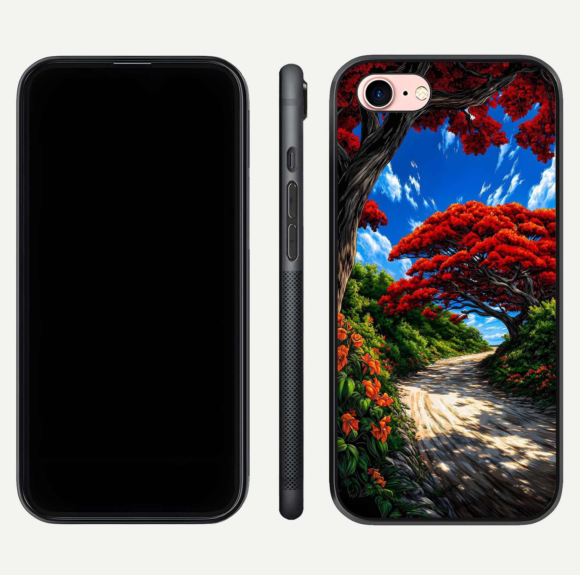 Red Trees Pathway Glass Case for iPhone 6 Plus front & back layout showing scenic tone blend and edges