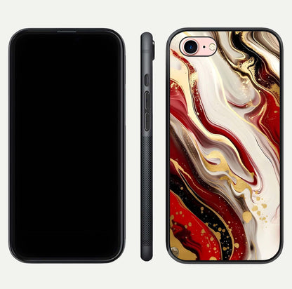 Red & White Marble Glass Case for iPhone 6 Plus front & back layout showing rich contrast and clean glass edges