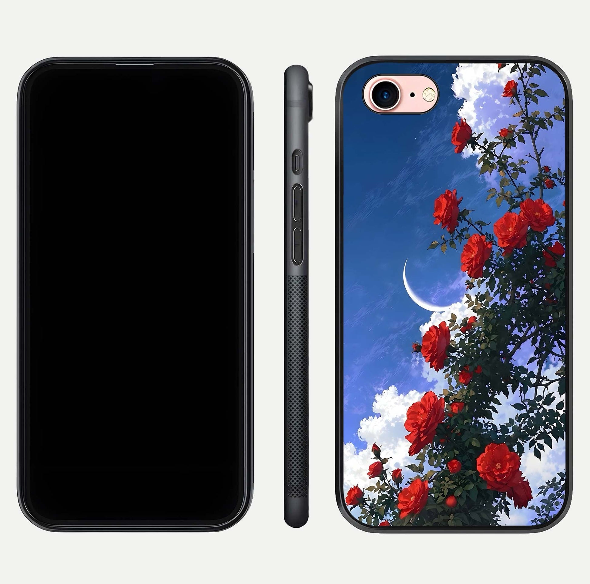 Rose Drift Flowers Glass Case for iPhone 6 Plus front & back layout showing rose gradient tones and edges