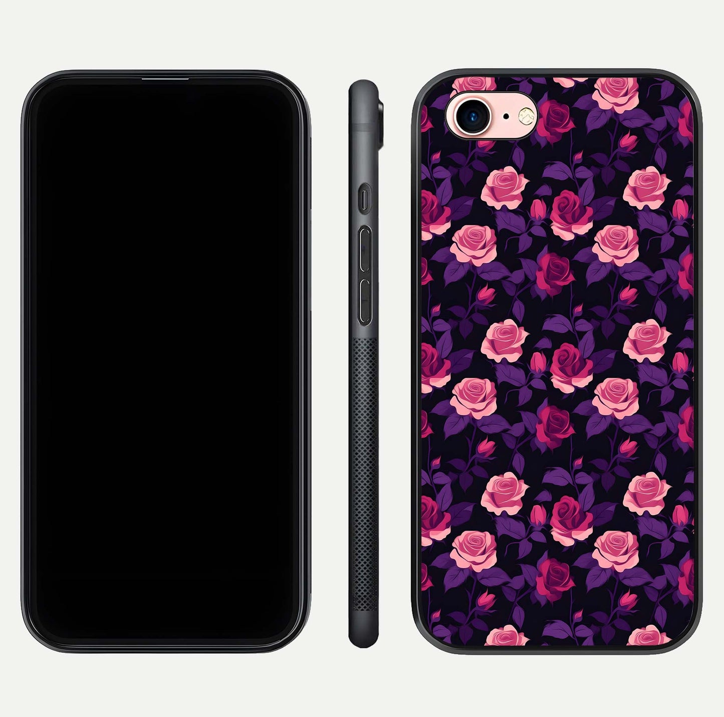 Rose Garden Twilight Glass Case for iPhone 6 Plus front & back layout showing rich twilight tones and edges