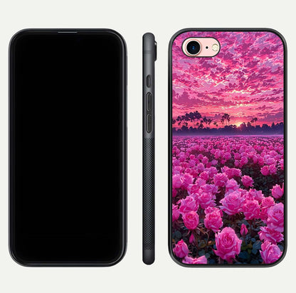 Rose Sunset Valley Glass Case for iPhone 6 Plus front & back layout highlighting gradient tones and glass shine