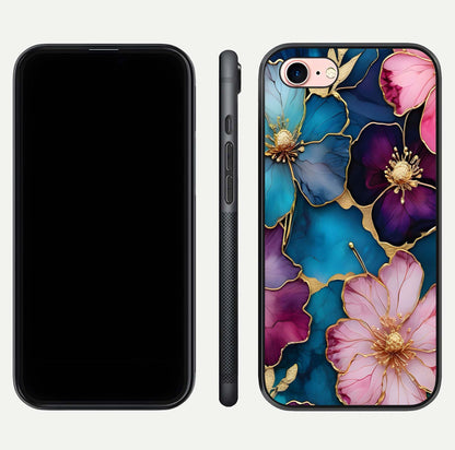 Sparkle Floral Glass Case for iPhone 6 Plus front & back layout showing floral print and edge clarity
