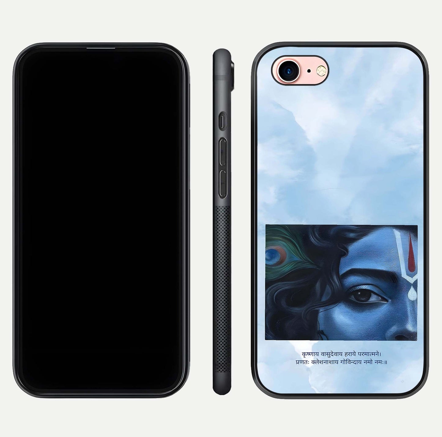 Spiritual Krishna Glass Case for iPhone 6 Plus front & back layout showing spiritual artwork and clean edge