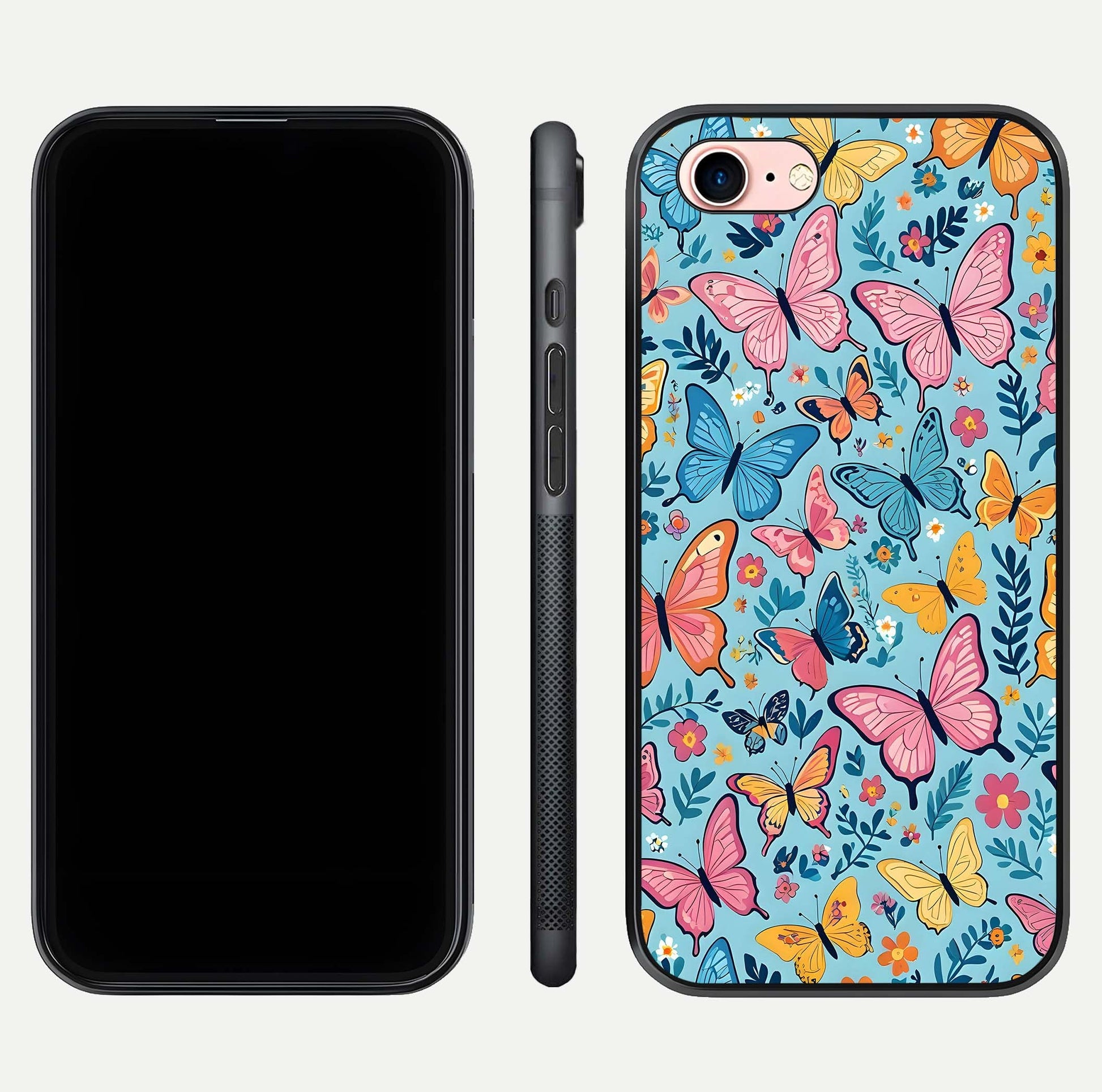 Spring Wing Garden Glass Case for iPhone 6 Plus front & back layout showing soft tones and elegant glass design