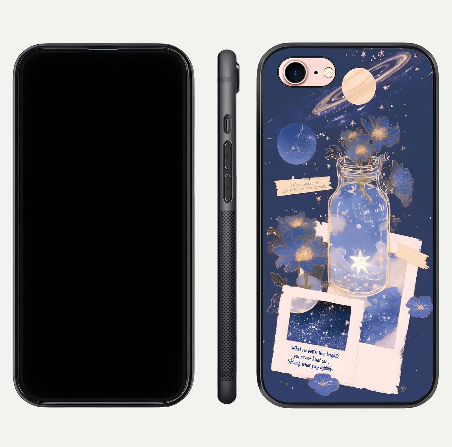 Starlit Cosmic Jar Glass Case for iPhone 6 Plus front & back layout showing cosmic pattern and curved glass edge
