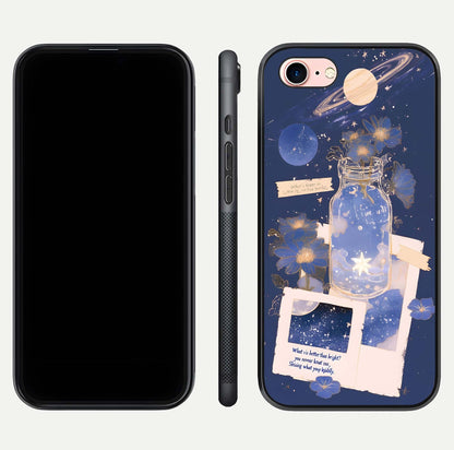 Starlit Cosmic Jar Glass Case for iPhone 6 Plus front & back layout showing cosmic pattern and curved glass edge