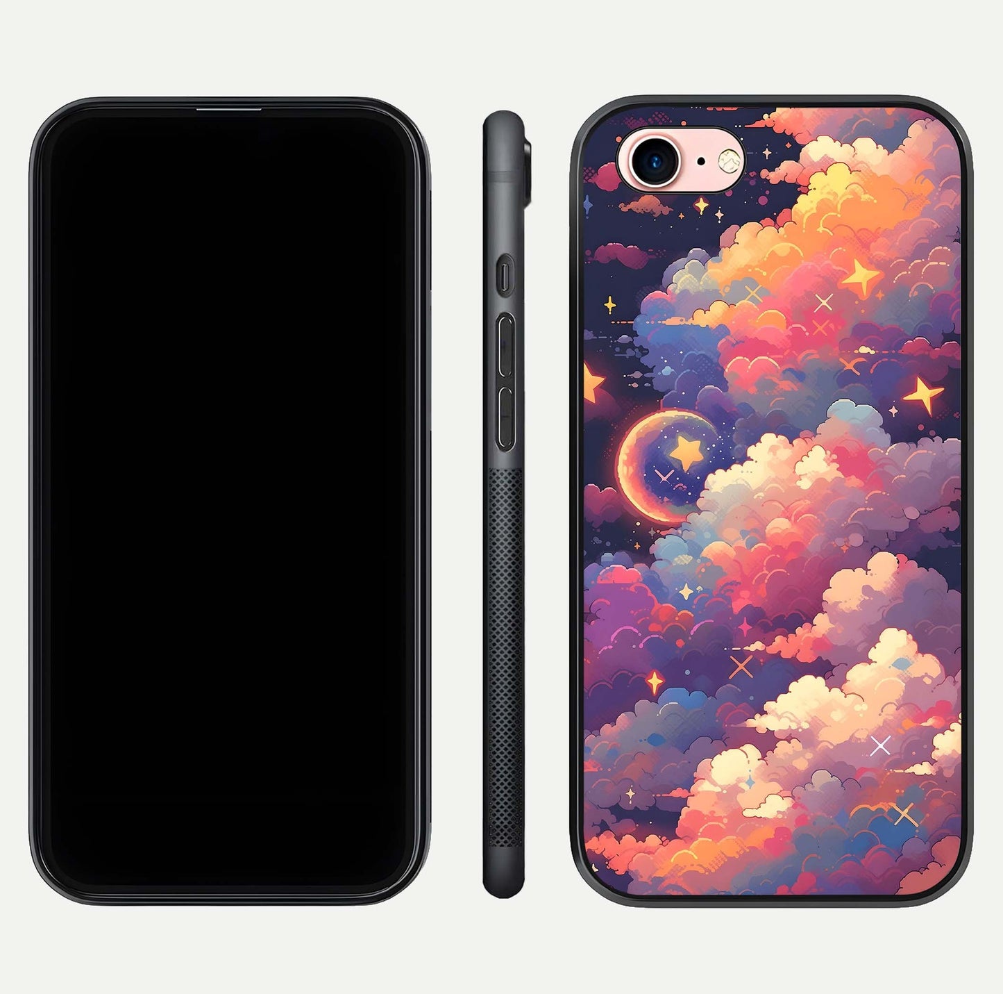 Starlit Dream Clouds Glass Case for iPhone 6 Plus front & back layout showing gradient tones and smooth edge
