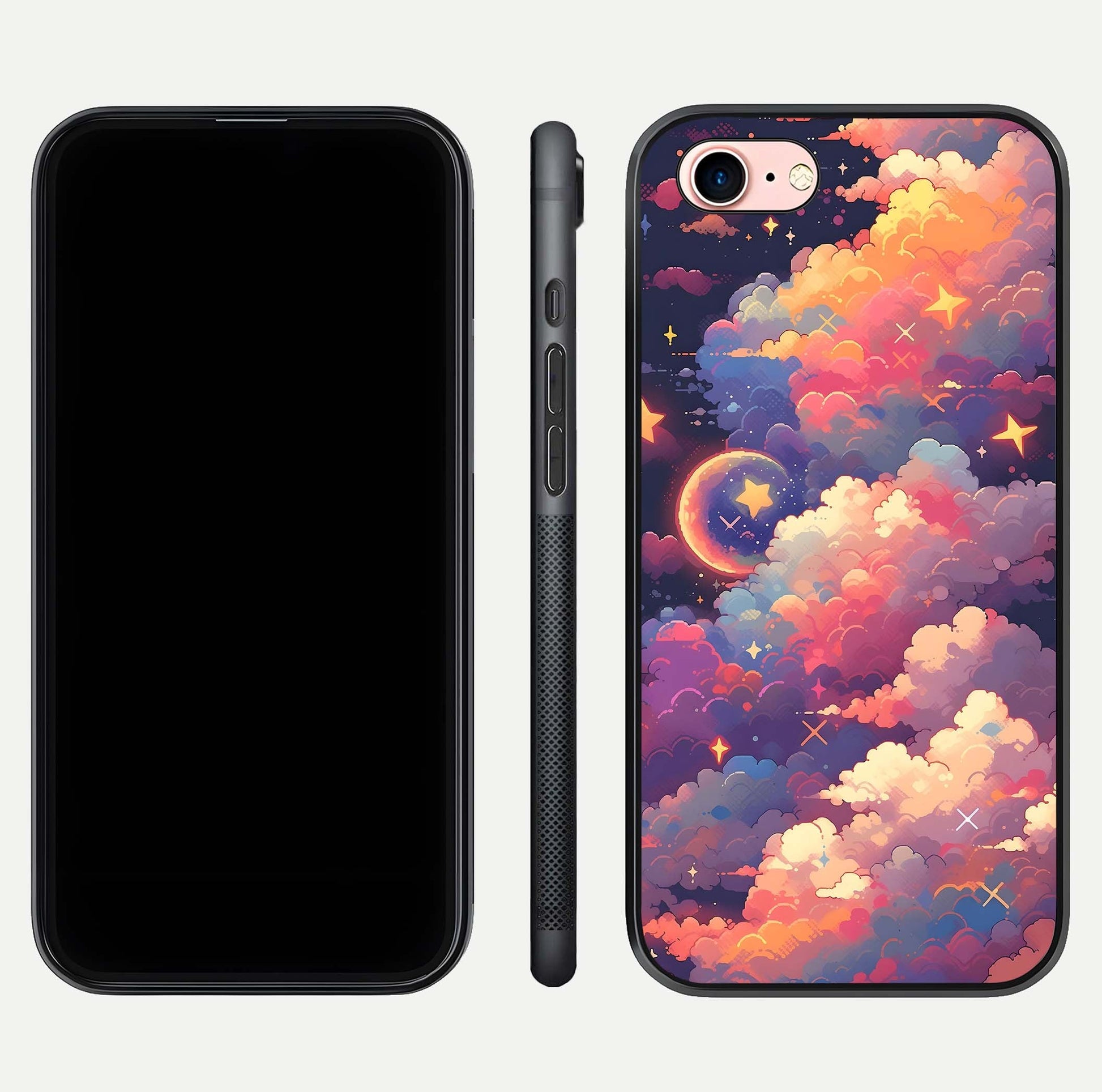 Starlit Dream Clouds Glass Case for iPhone 6 Plus front & back layout showing gradient tones and smooth edge