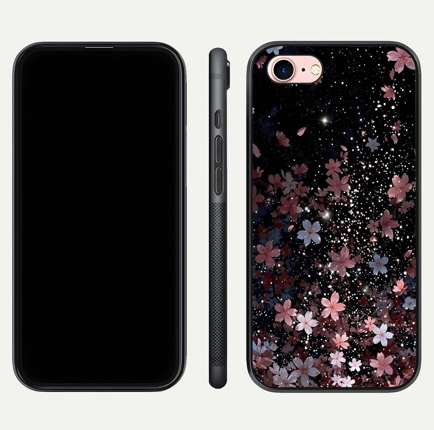 Starlit Flower Dreams Glass Case for iPhone 6 Plus front & back layout showing soft bloom design and curved edge