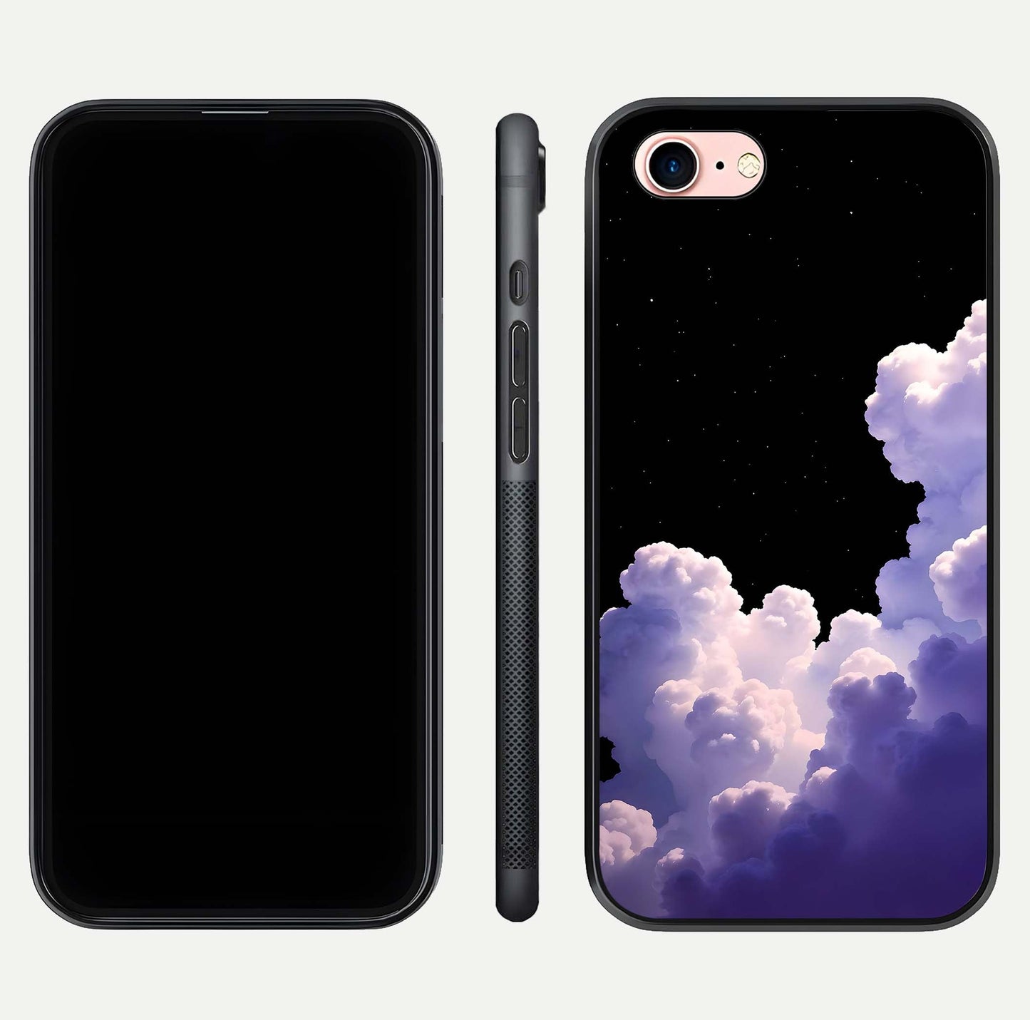 Starlit Night Whispers Glass Case for iPhone 6 Plus front & back layout showing moon tones and curved edges
