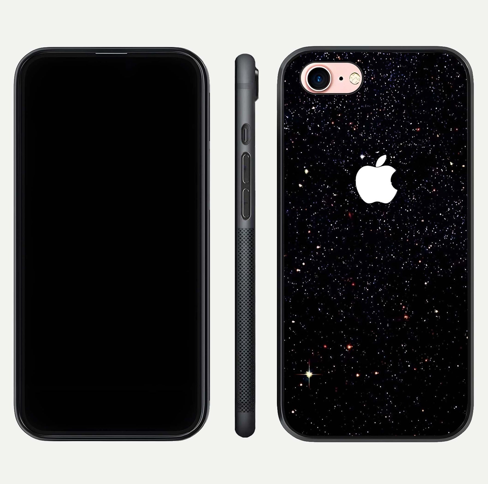Starry Apple Galaxy Glass Case for iPhone 6 Plus front & back layout showing cosmic tones and sleek edge