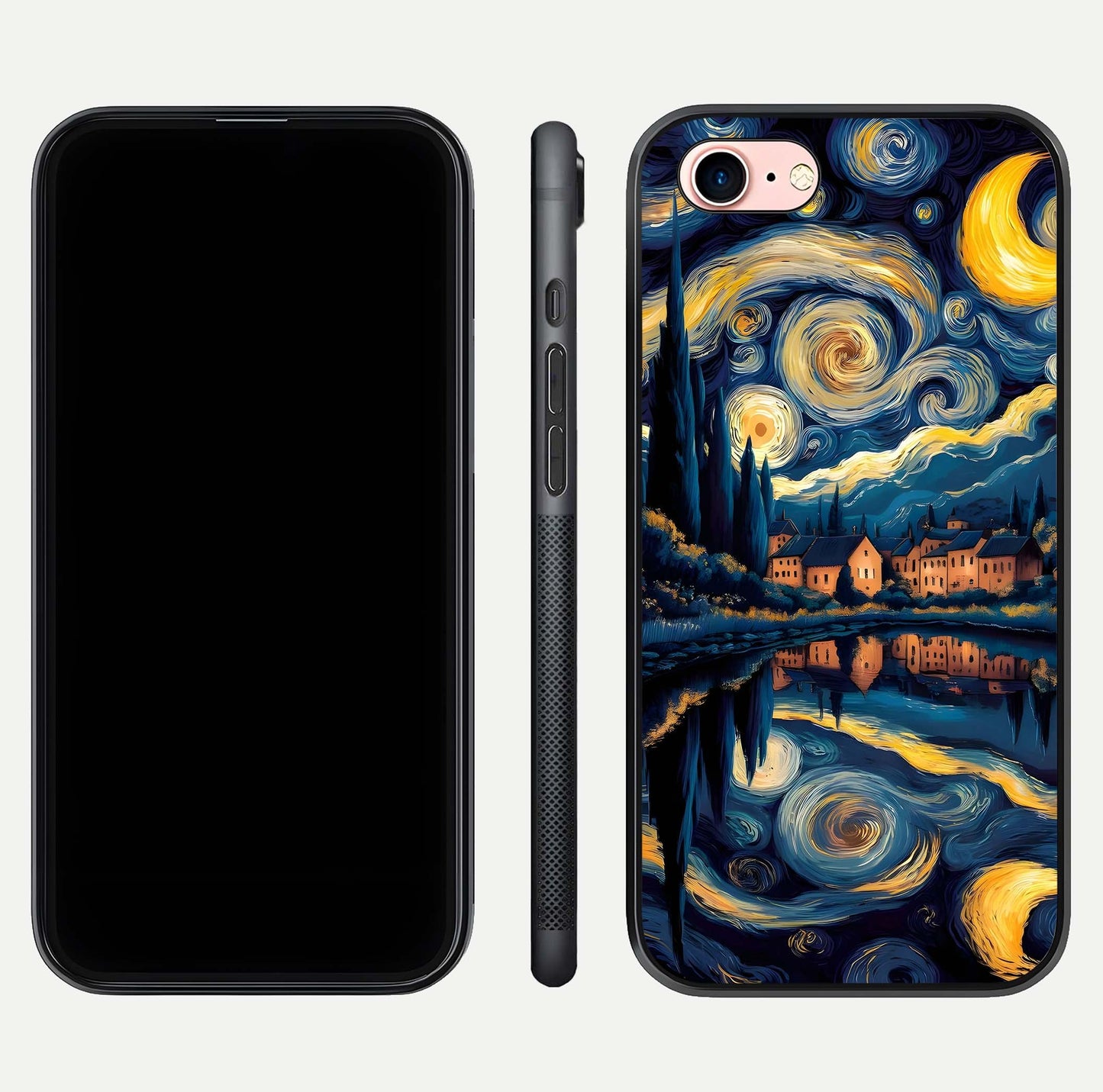 Starry Sky Serenity Glass Case for iPhone 6 Plus front & back layout showing stars and curved glass edges
