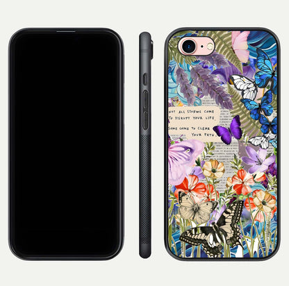 Storm Path Bloom Glass Case for iPhone 6 Plus front & back layout showing moody floral blend and edges