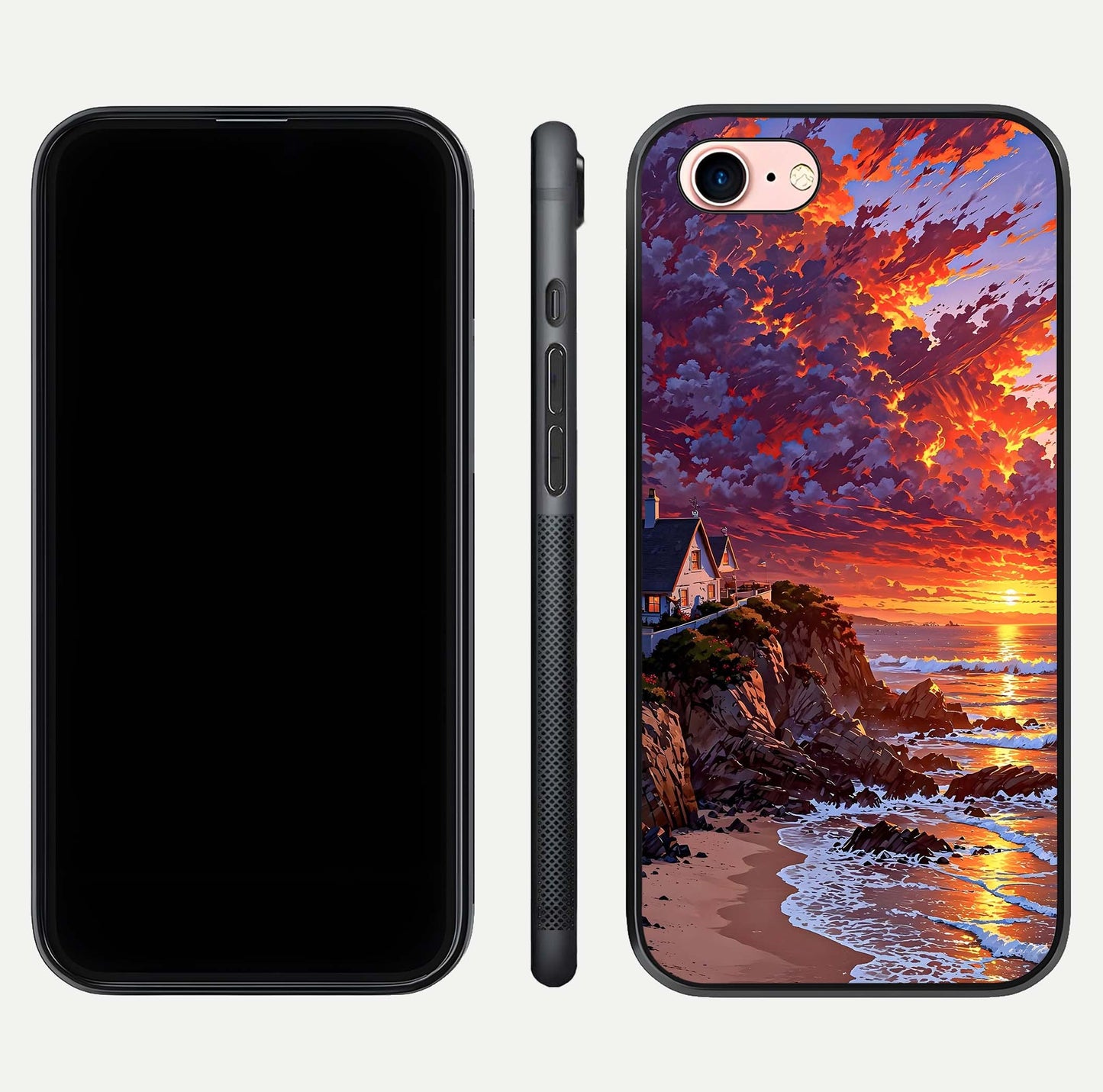 Sunset House by Sea Glass Case for iPhone 6 Plus front & back layout showing scenic gradient and curved edge