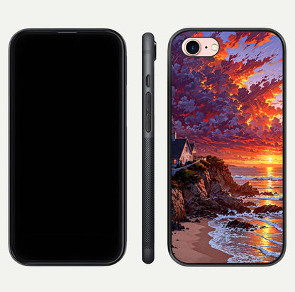 Sunset House by Sea Glass Case for iPhone 6 Plus front & back layout showing scenic gradient and curved edge
