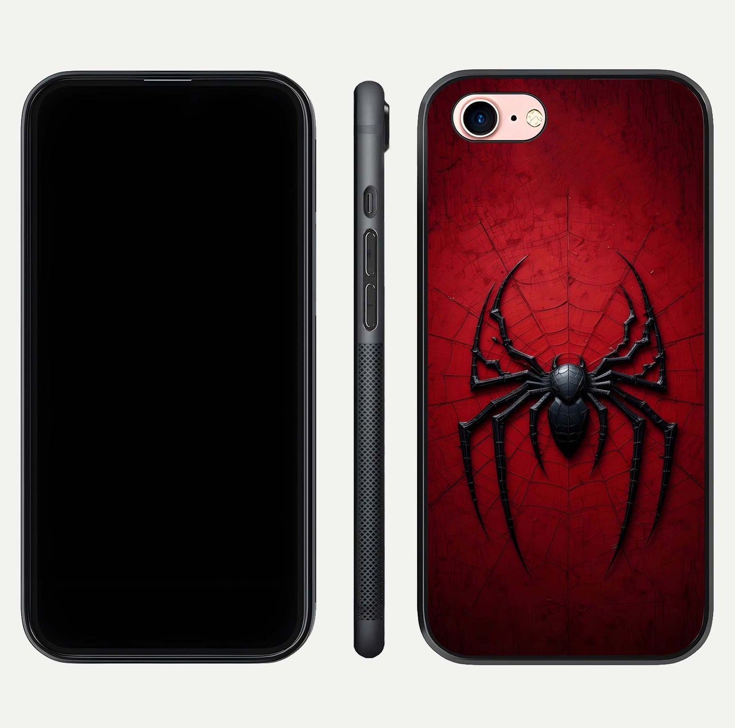 Venom Web Emblem Glass Case for iPhone 6 Plus front & back layout showing contrast art and curved glass edges