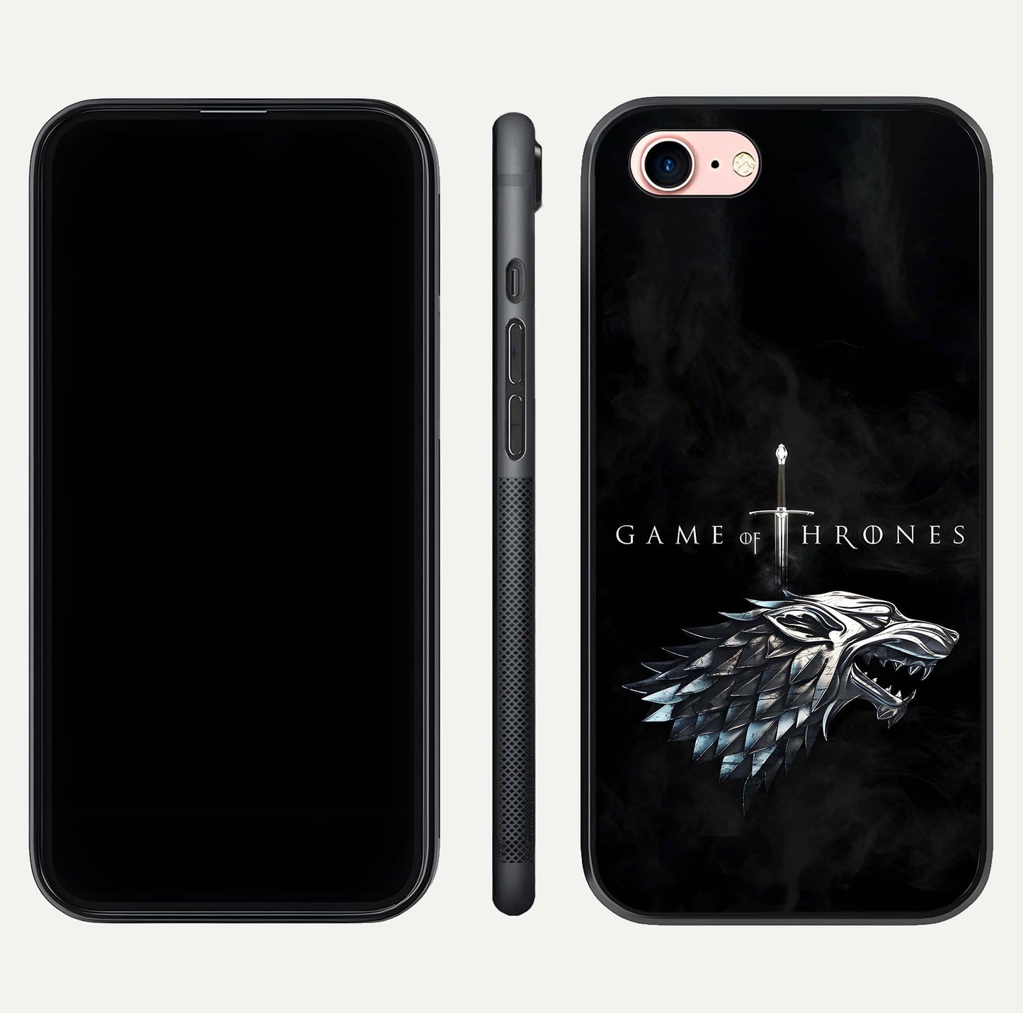 Throne Wolf Legacy Glass Case for iPhone 6 Plus front & back layout showing bold pattern and sharp edge