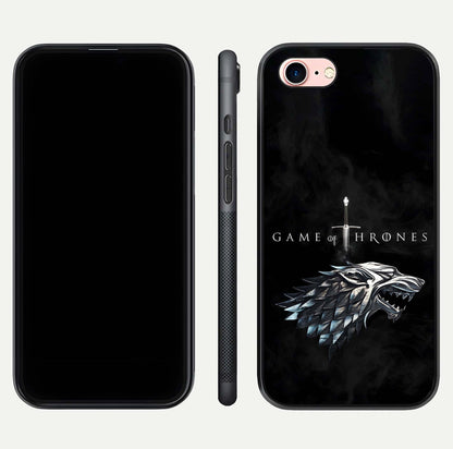Throne Wolf Legacy Glass Case for iPhone 6 Plus front & back layout showing bold pattern and sharp edge