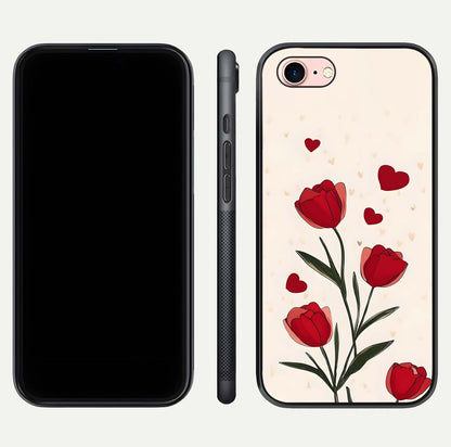 Tulip With Heart Glass Case for iPhone 6 Plus front & back layout showing heart motif and elegant gloss finish