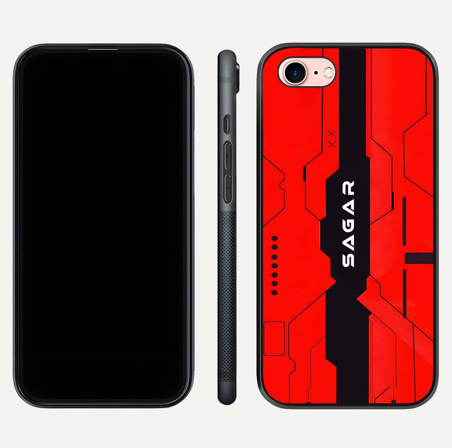 Voltage Rise CYBERPUNK Custom Name Glass Case for iPhone 6 Plus front & back layout showing futuristic tones and sleek edge