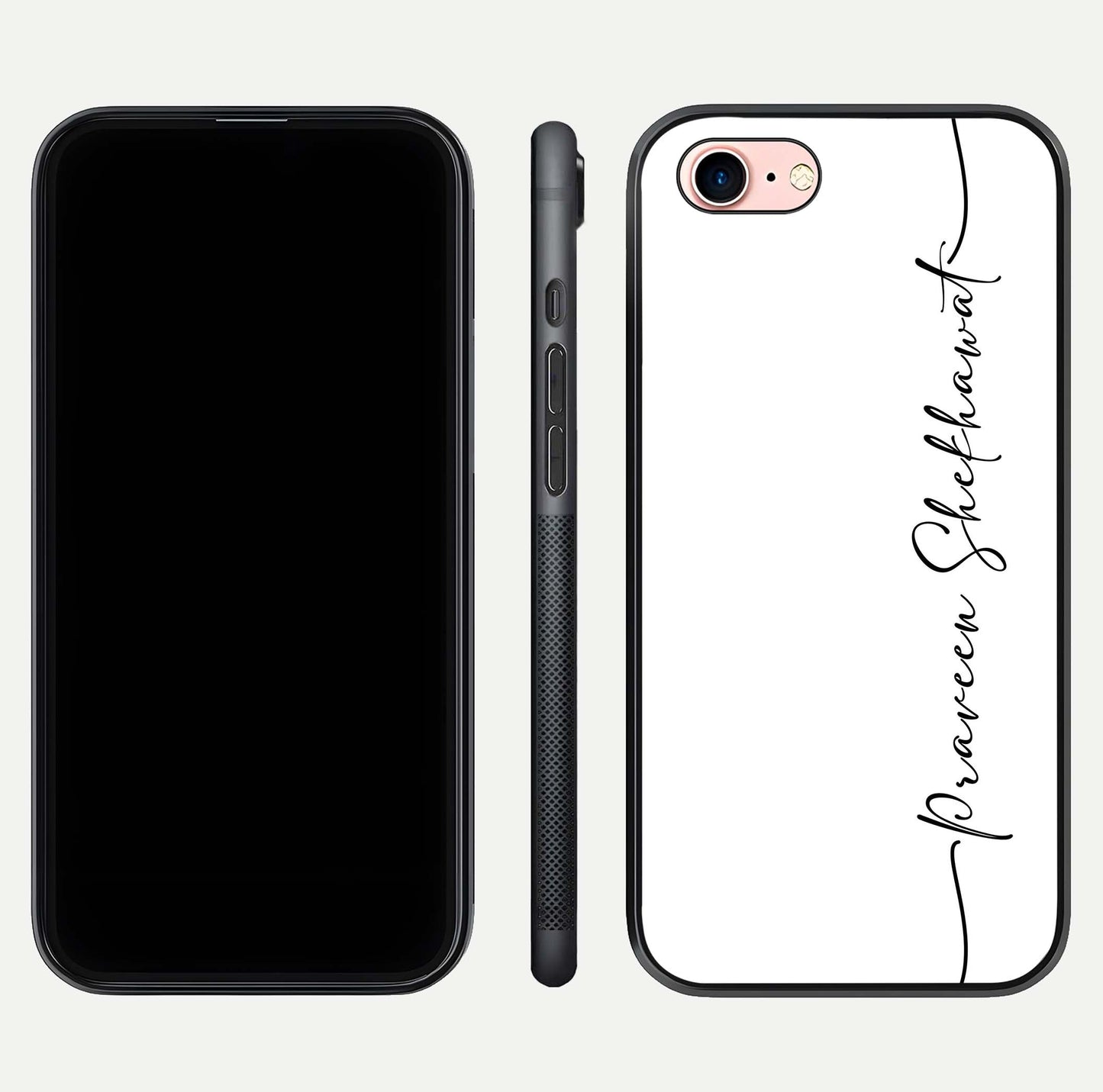 White Tune Custom Name Glass Case for iPhone 6 Plus front & back layout showing clean design and text placement