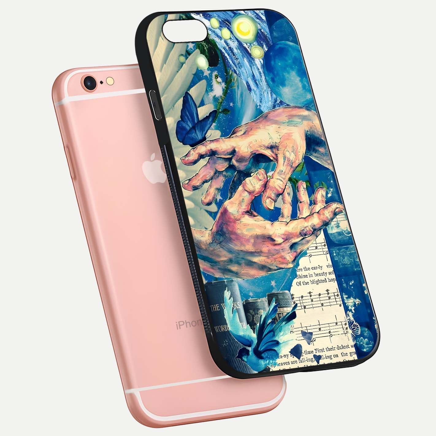 Aesthetic Divider Glass Case for iPhone 6 Plus floating dual-view mockup showing edge design and detailed divider gloss texture
