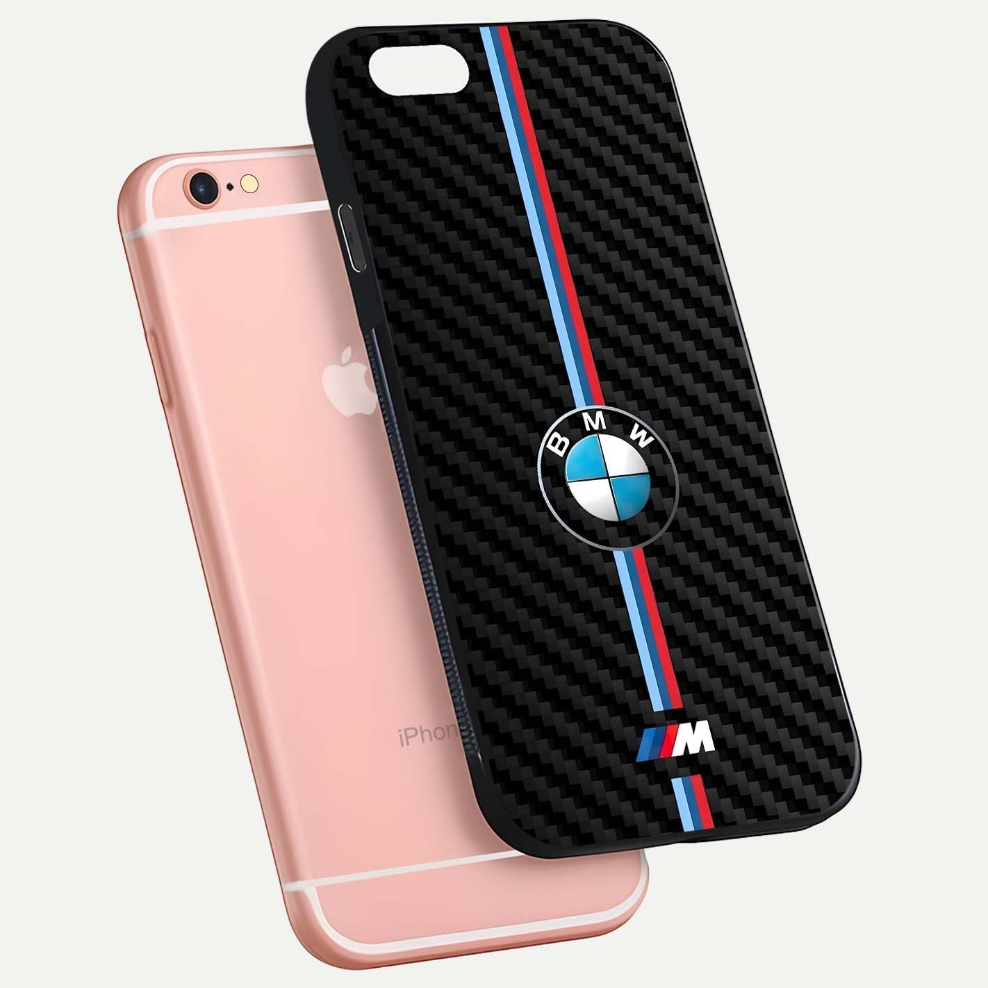 BMW Pattern Glass Case for iPhone 6 Plus floating mockup highlighting clean lines and metallic accent reflection