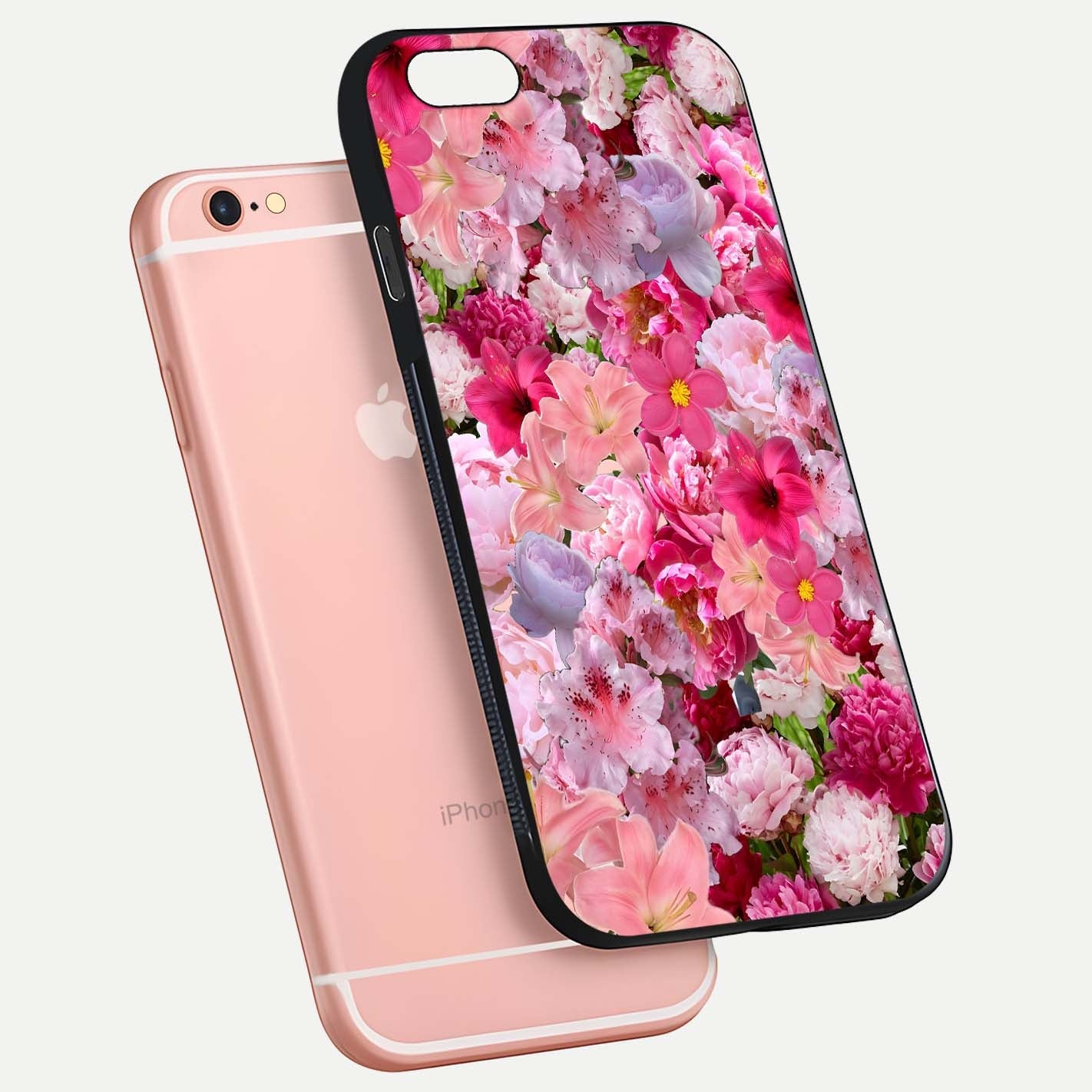 Bloom Crush Fantasy Glass Case for iPhone 6 Plus floating mockup showing floral pattern clarity and HD glass