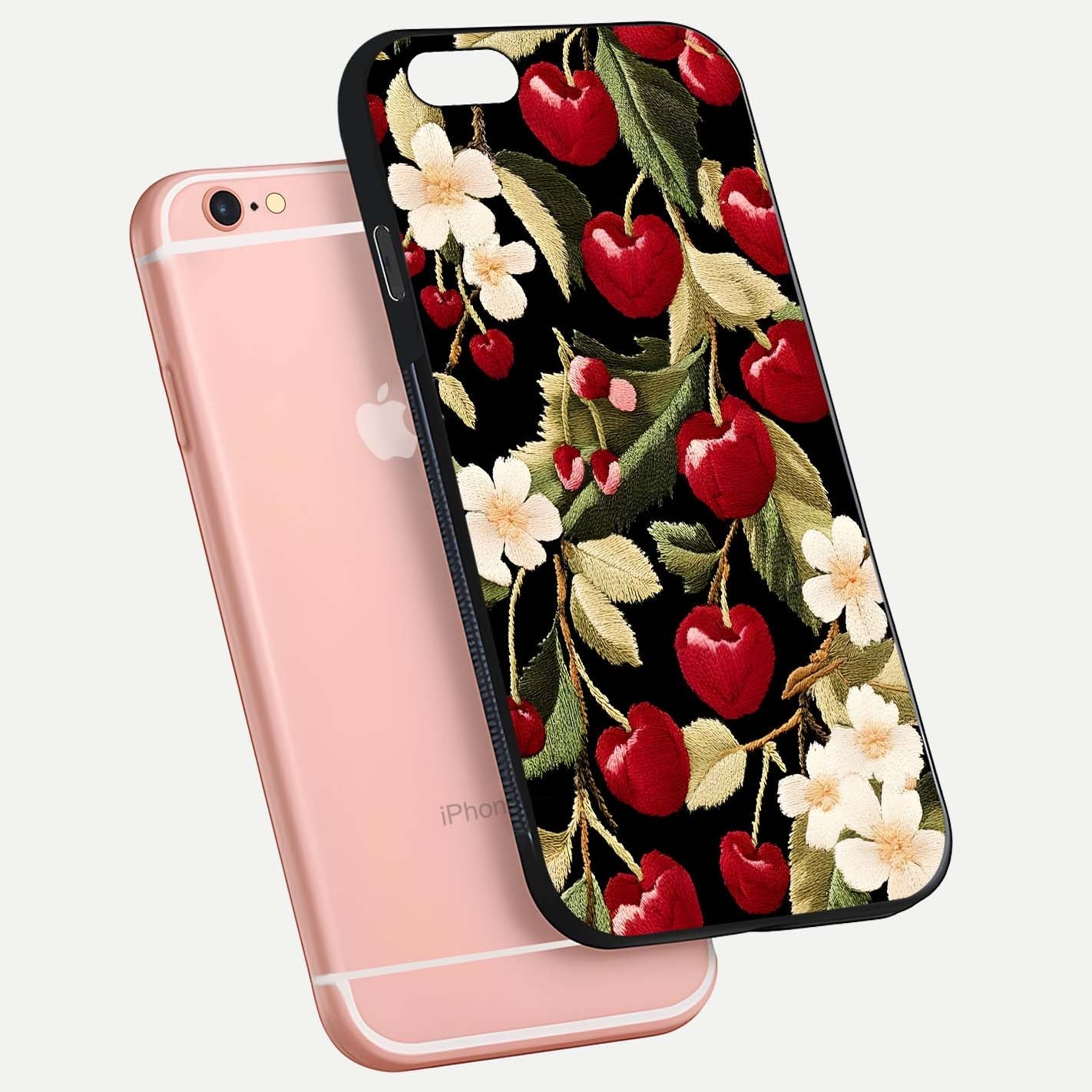 Bloom Thread Art Glass Case for iPhone 6 Plus floating mockup showing premium reflection and stitched art vibe