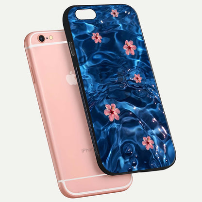 Blooming Water Drift Glass Case for iPhone 6 Plus floating dual-view mockup showing floral drift pattern and reflective surface
