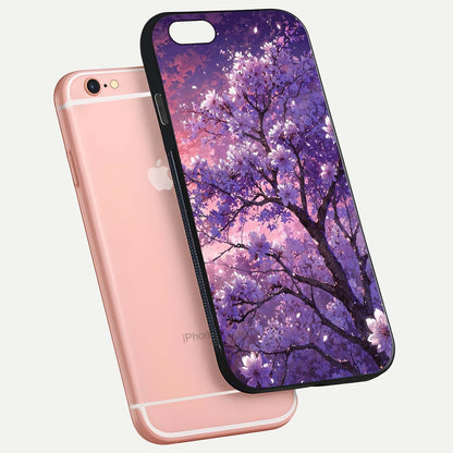 Blossom Tree Glass Case for iPhone 6 Plus floating dual-mockup displaying texture detail and curved edges