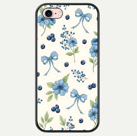 Blue Flower & Bow Glass Case For iPhone 16 Pro by Custom World