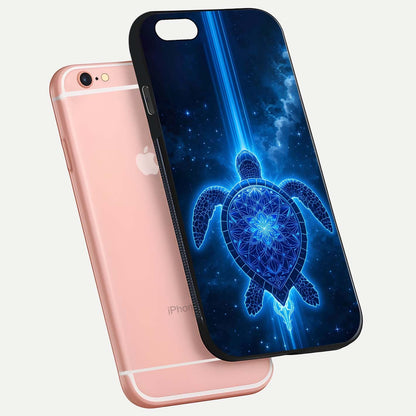 Blue Galaxy Turtle Glass Case for iPhone 6 Plus floating dual-mockup showing gloss depth and color transitions