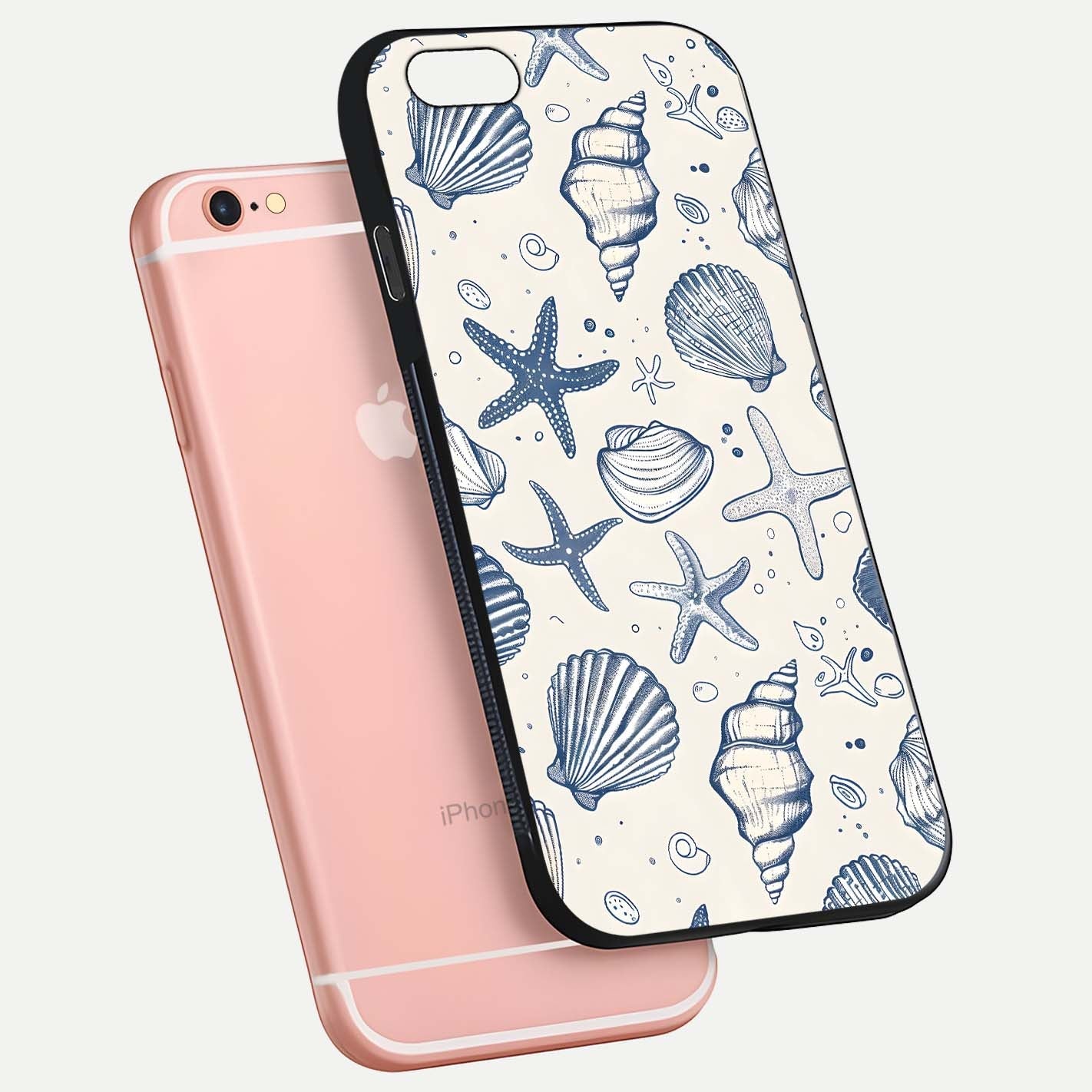 Blue Ocean Outline Glass Case for iPhone 6 Plus floating mockup displaying marine-inspired aesthetic and smooth surface