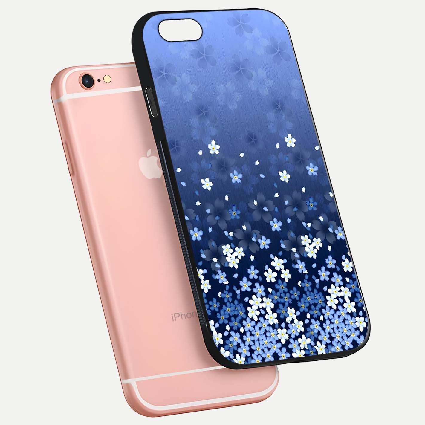 Blue Starry Glass Case for iPhone 6 Plus floating mockup capturing cosmic tone and HD gloss texture