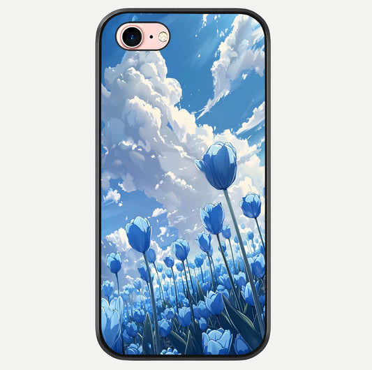 Blue Tulip Clouds Glass Case For iPhone 16 Pro by Custom World