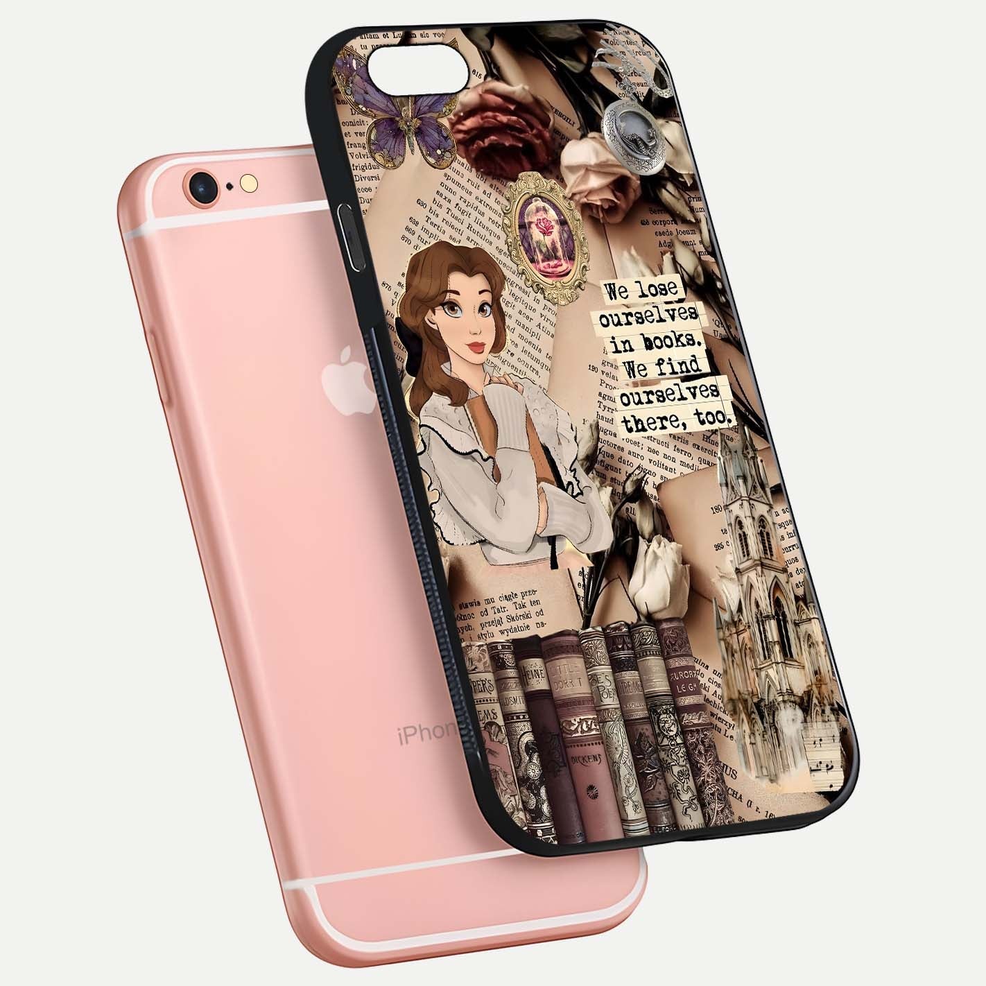 Bookish Dream World Glass Case for iPhone 6 Plus floating mockup capturing gloss shine and artistic balance