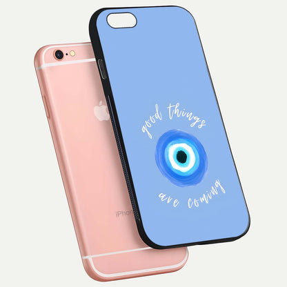 Bright Future Ahead Glass Case for iPhone 6 Plus floating mockup showing sleek design and positive quote print